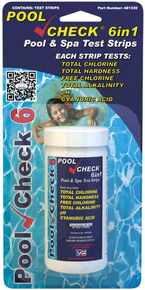 Poolcheck 6 in1 Teststreifen für Poolwasser, Cyanursäure, Gesamtalkalität, pH-Wert, freies Chlor, 50 Stück