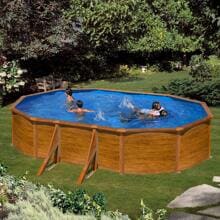 Gre Sicilia Stahlwand-Pool, 500x300x120cm, oval, Kartuschenfilter, Holzoptik