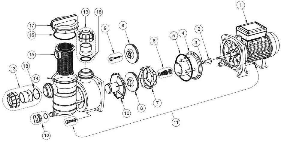Pentair Verschraubungs-Set für Pentair Swimmey, Pumpe 2x Überwurfmutter, Einlegeteil Ø 50 und O-Ring