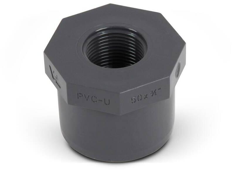 Verbindungsstück Reduzierstück, Klebestutzen Ø 50mm - Innengewinde 3/4", PVC, grau