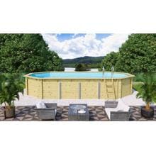 Trend Pool Holz-Pool, 700x400x124cm, achteckig, Langform, Sandfilter, blau