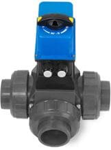 Praher 3-Wege-Kugelhahn für Poolverrohrung, Klebemuffe Ø 63mm - Klebemuffe Ø 63mm, 230V, PVC, grau