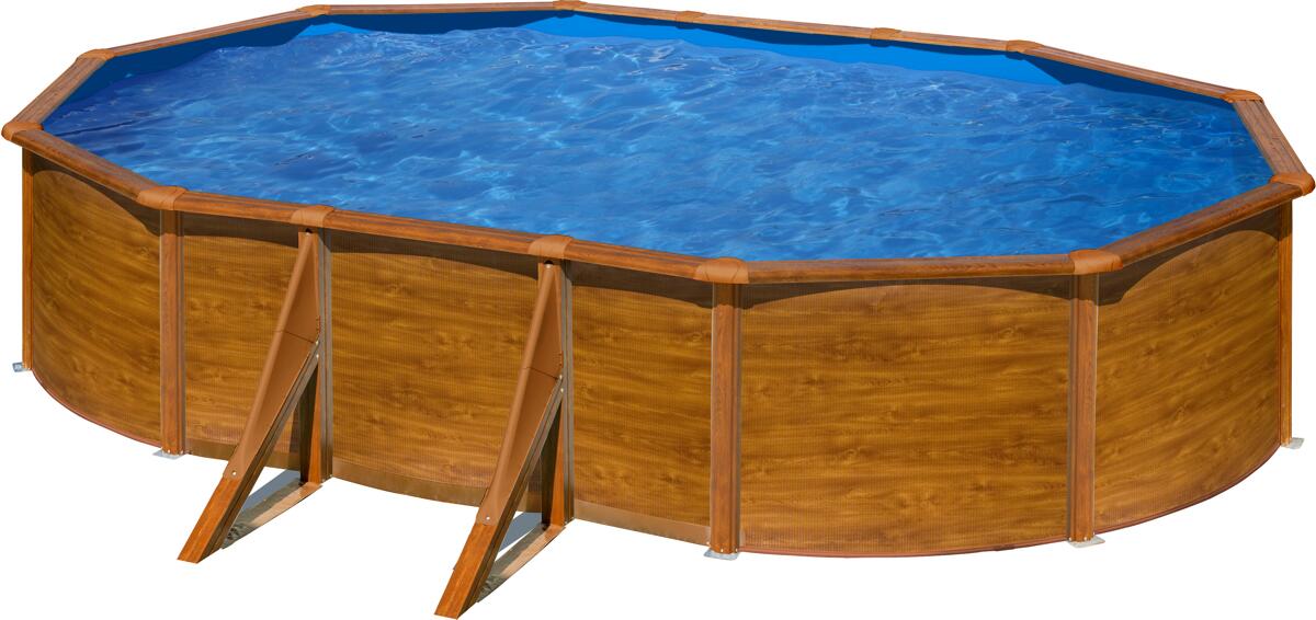 BWT 72916 myPool Feeling Stahlwand-Pool, 610x375x132cm, oval, Sandfilter, Abdeckplane, Holzoptik