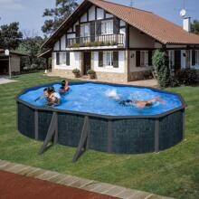 BWT Feeling Stahlwand-Pool, 500x300x120cm, oval, Hochbeckenleiter, Rattanoptik