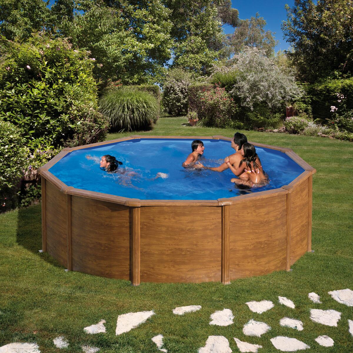 Gre Pacific Stahlwand-Pool, Ø 460x120cm, rund, Sandfilter, Holzoptik