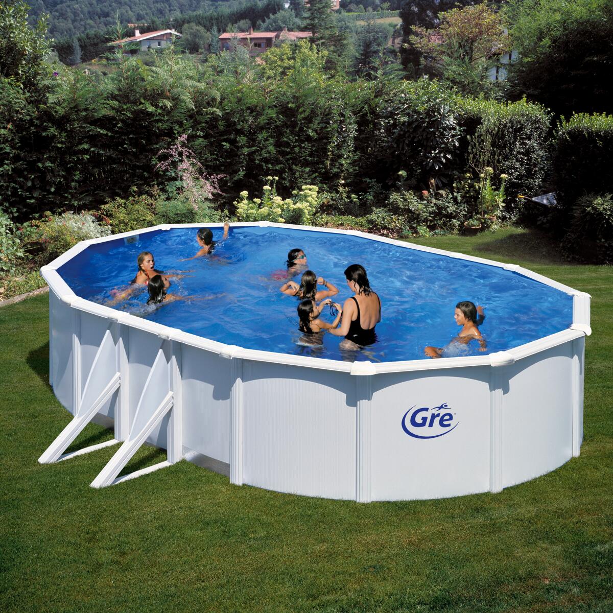 Gre Bora Bora Stahlwand-Pool, 610x375x120cm, oval, Kartuschenfilter, weiß