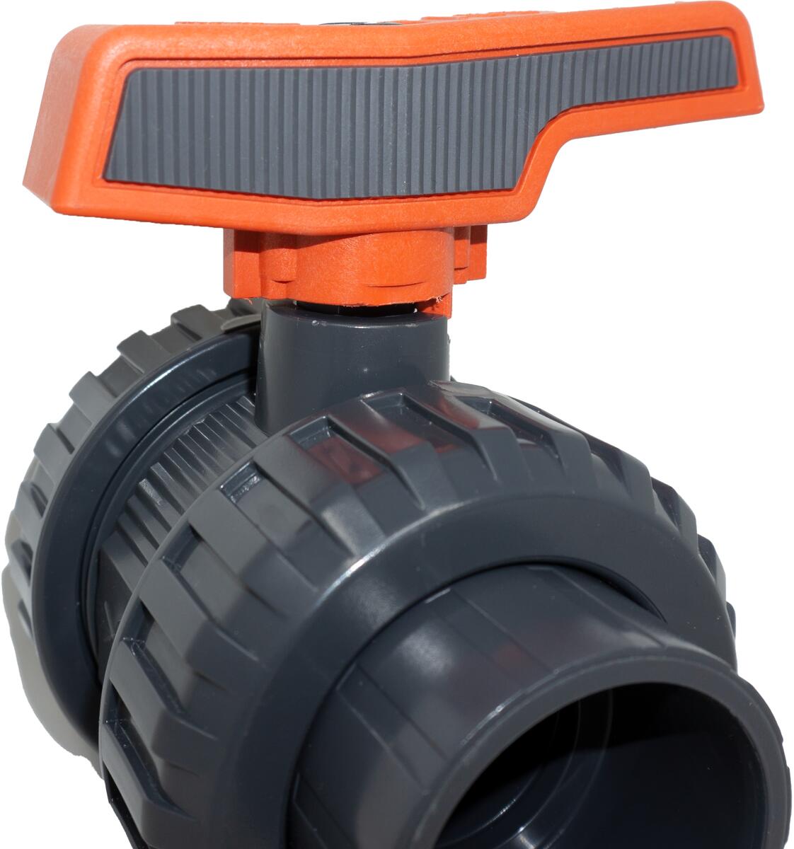 Cepex 2-Wege Kugelhahn für Poolverrohrung, Klebemuffe Ø 50mm - Klebemuffe Ø 50mm, Teflon-Schale, PVC, grau