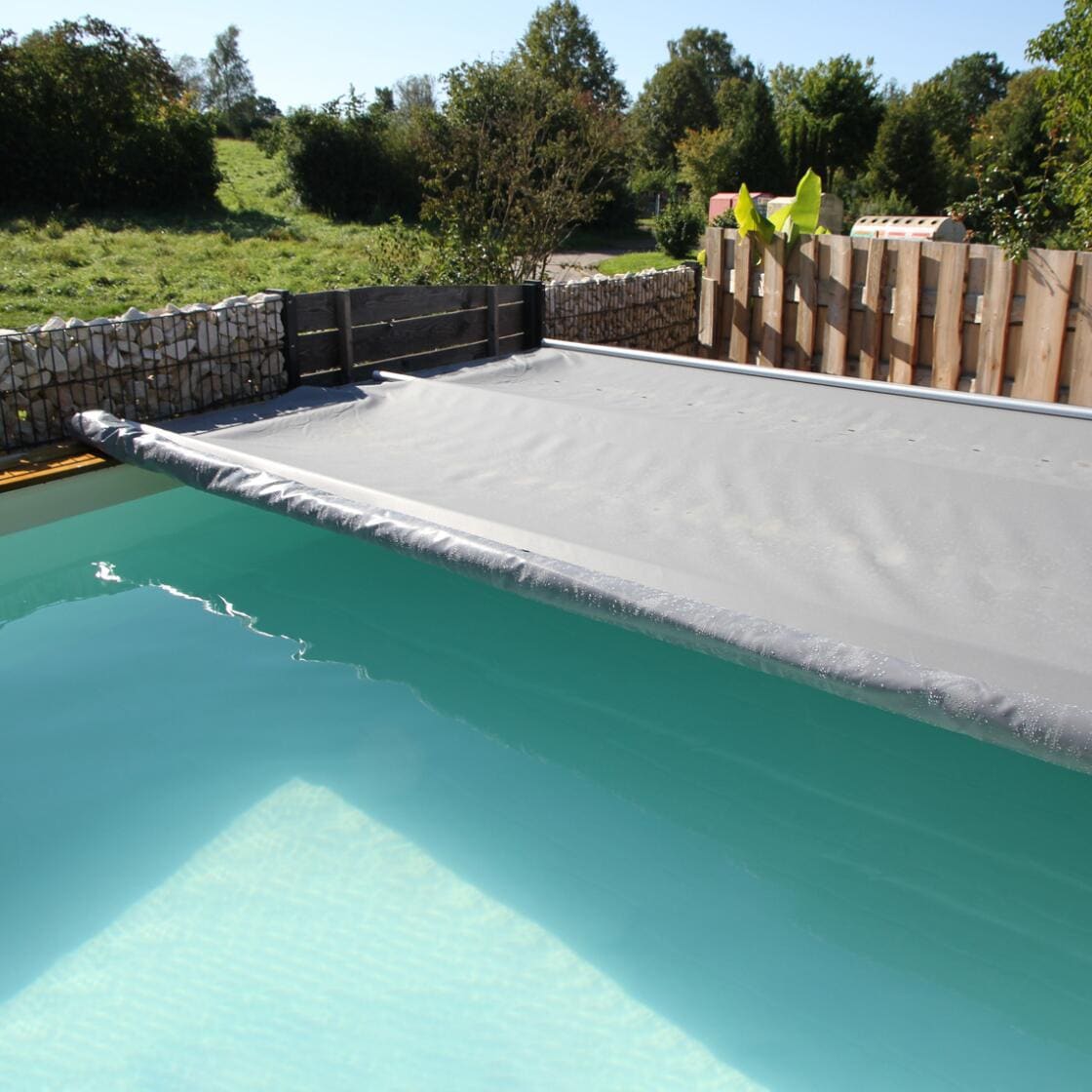 Trend Pool Standard Rollschutzabdeckung Sicherheitsabdeckung Holzpool rechteckig 440x350cm, Keder, hellgrau