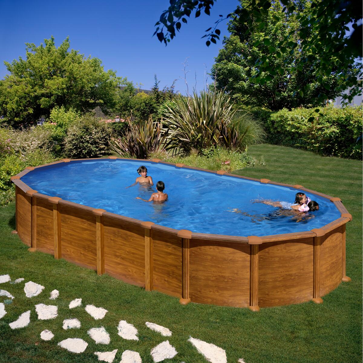 Gre Amazonia Stahlwand-Pool, 610x375x132cm, oval, Sandfilteranlage, Holzoptik