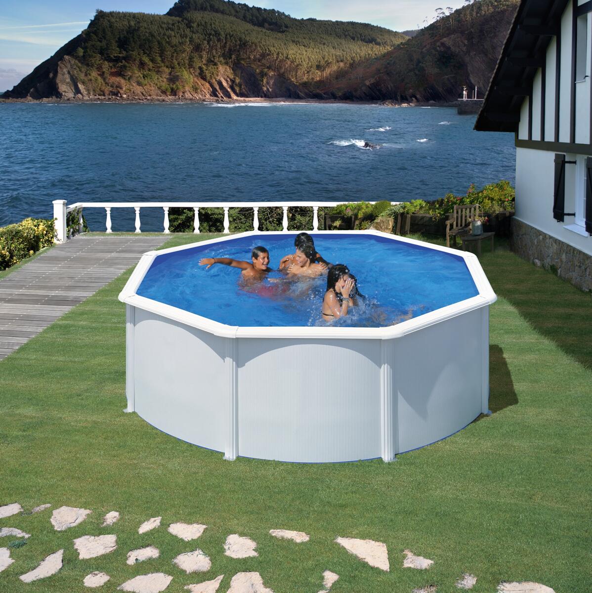 Gre Fidji Stahlwand-Pool, Ø 350x120cm, rund, Sandfilter, weiß