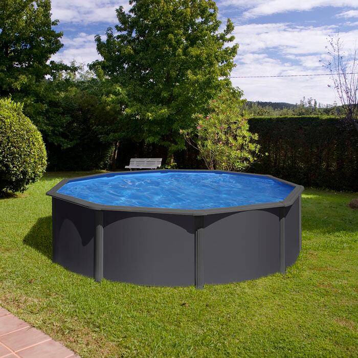 Gre Louko WPC-Pool Set, Ø 460x120cm, rund, Sandfilteranlage, Sicherheitsleiter, Anthrazitoptik