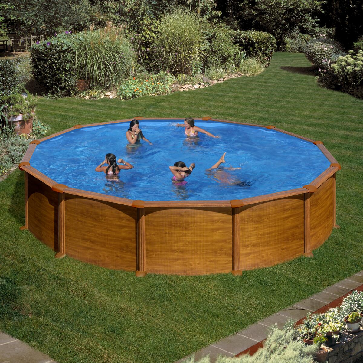 Gre Mauritius Stahlwand-Pool, Ø 550x132cm, rund, Sandfilter, Holzoptik