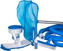 Gre Pool Reinigungsset, Poolsauger, Bodenkescher, Thermometer, Poolbürste, blau/weiß
