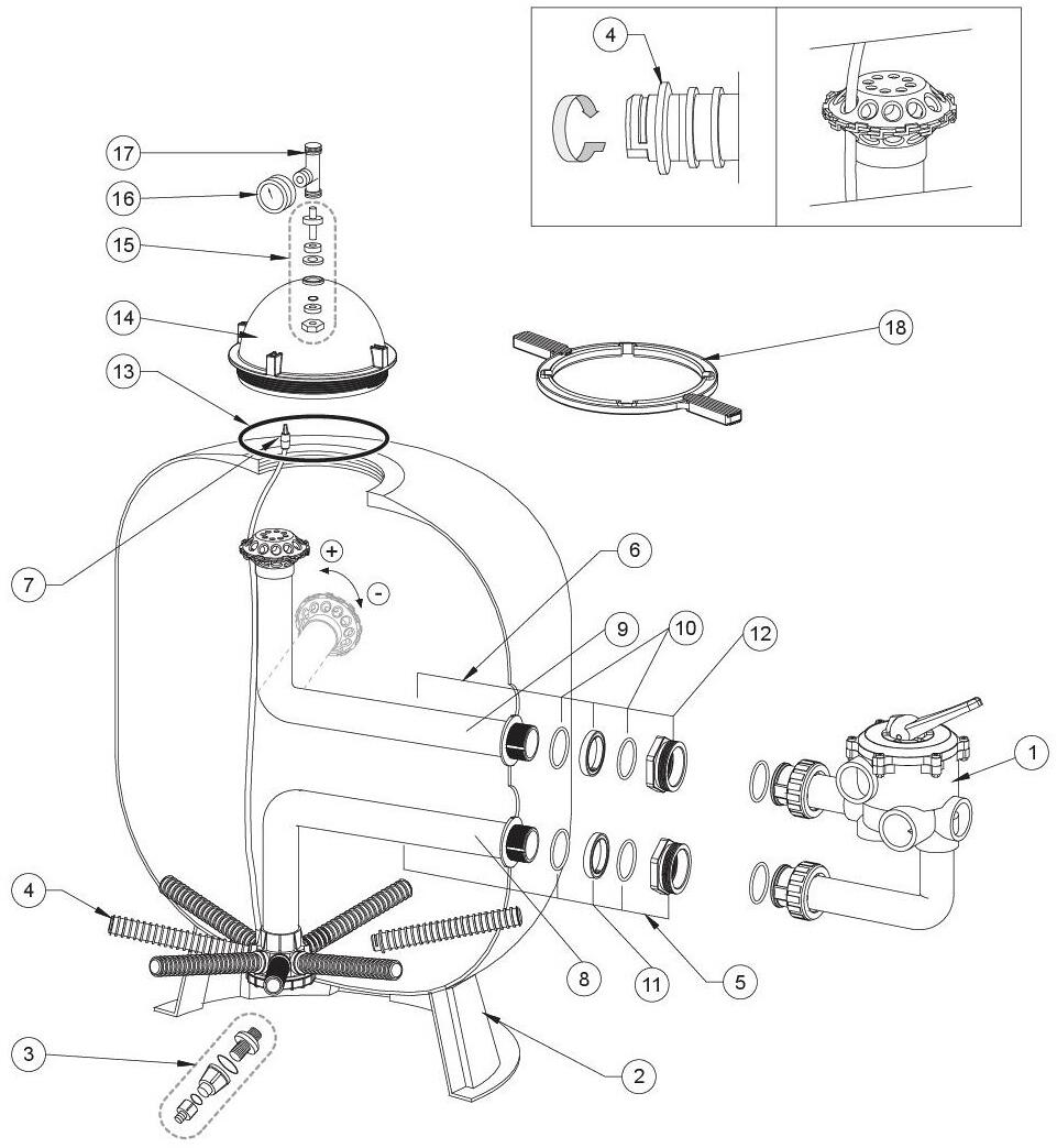 Pentair Anschlussset für untere Verrohrung zum Verteiler, Triton / Triton II Clearpro, 24"
