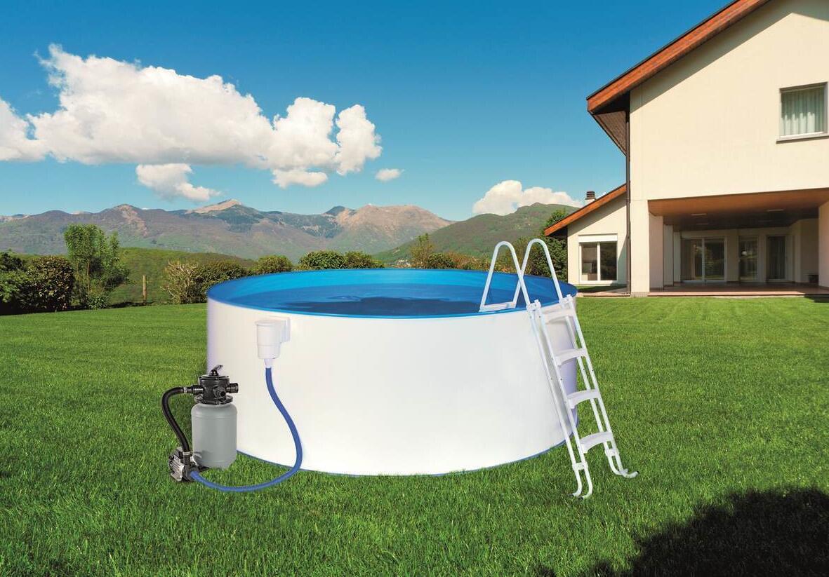 BWT 42579 myPool Safety Stahlwand-Pool, Ø 450x90cm, rund, Sandfilter, Sicherheitsleiter, weiß