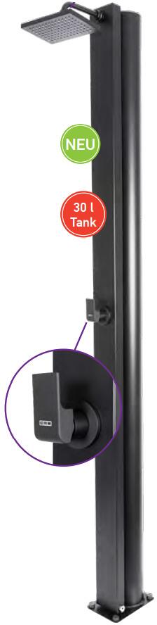 CRM Watermixer Black Edition Solardusche mit Fußwascher, Kalt- und Warmwasserdusche, 30 Liter, Anschluss ½", schwarz