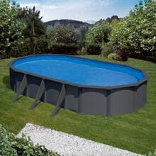 Gre Juni WPC-Pool Set, 730x375x132cm, oval, Sandfilteranlage, Sicherheitsleiter, Bodenschutzvlies, Anthrazitoptik