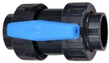 2-Wege-Kugelhahn für Poolverrohrung, Klebemuffe Ø 63mm - Klebemuffe Ø 63mm, Griff blau, PVC, grau