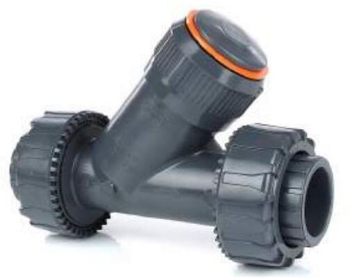 Y-Schrägsitz-Rückschlagventil für Poolverrohrung, Klebemuffe Ø 50mm - Klebemuffe Ø 50mm, 2-seitige Verschraubung, PVC, grau