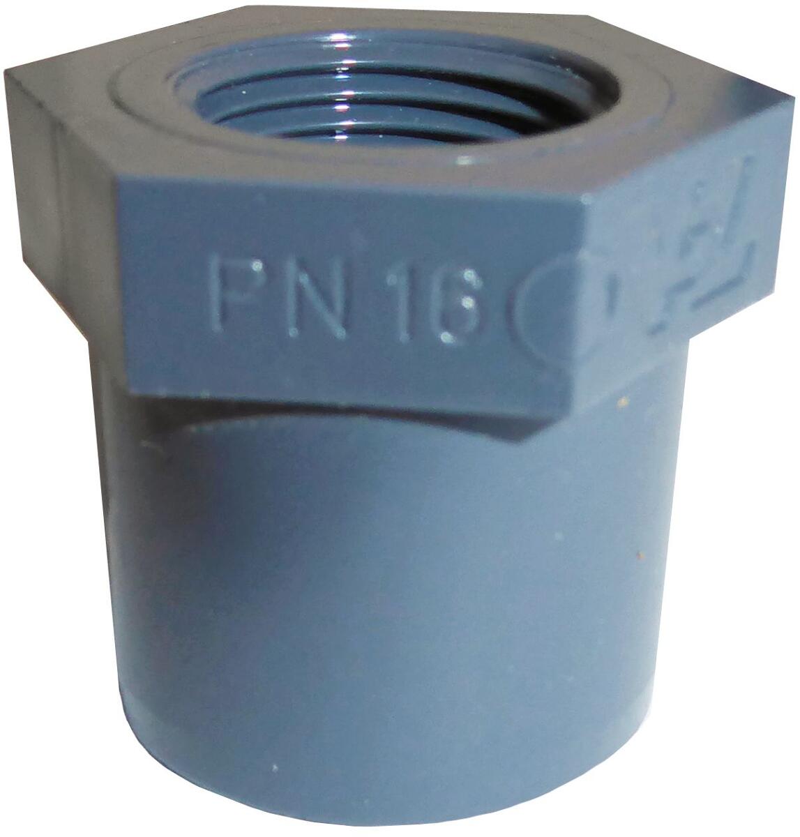 OKU 110783 Reduzierstück, mit Achtkant-Klebestutzen, IG 3/8", PN16, Ø 25mm, PVC, grau