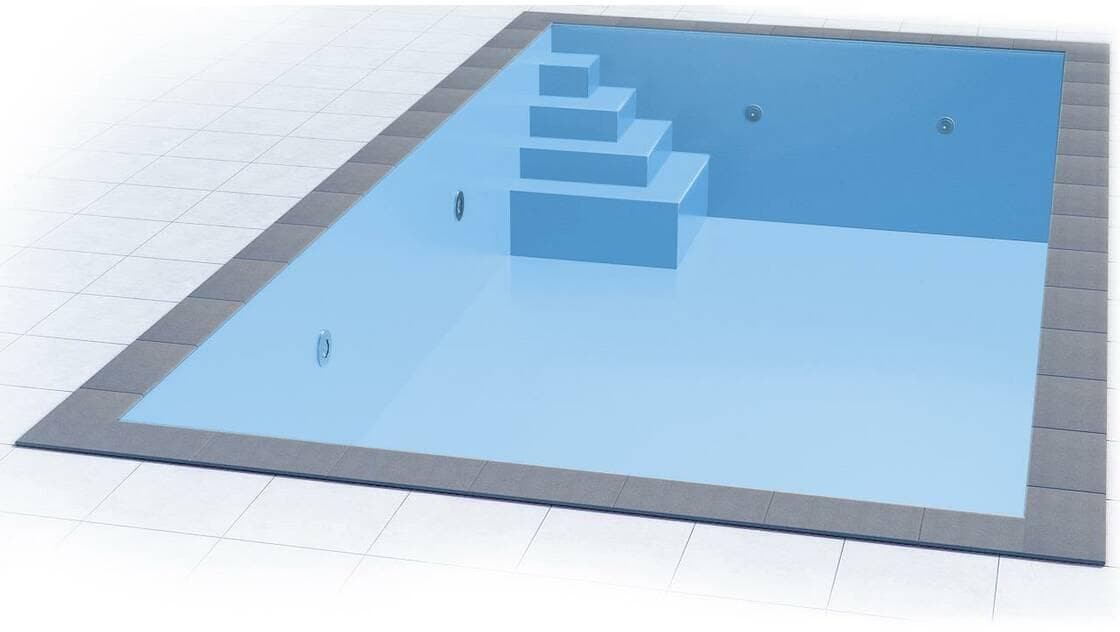 Poolfolie Grandliner Celsius für Rechteckbecken mit Ecktreppenausbildung Smaragd links, 600x300x150cm, hellblau