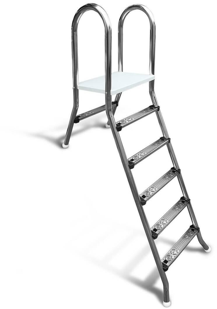 Trendline Aufstellleiter Poolleiter Classic 150/40, 1/5 Stufen, Beckenwandhöhe 150cm, Edelstahl/Kunststoff