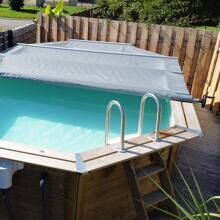 Trend Pool Standard Rollschutzabdeckung Sicherheitsabdeckung Holzpool, achteckig, Keder, hellgrau