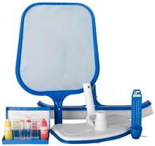 Gre Pool Reinigungsset, Bodensauger, Poolbürste, Kescher, Pooltester, weiß blau