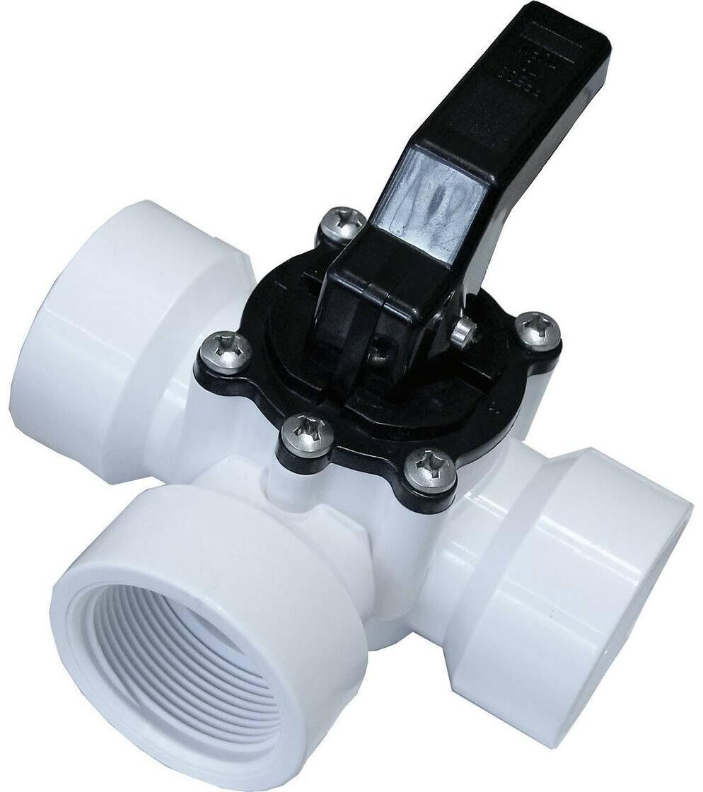 3-Wege-Kugelhahn für Poolverrohrung, 3x Innengewinde 1 1/2", PVC, weiß