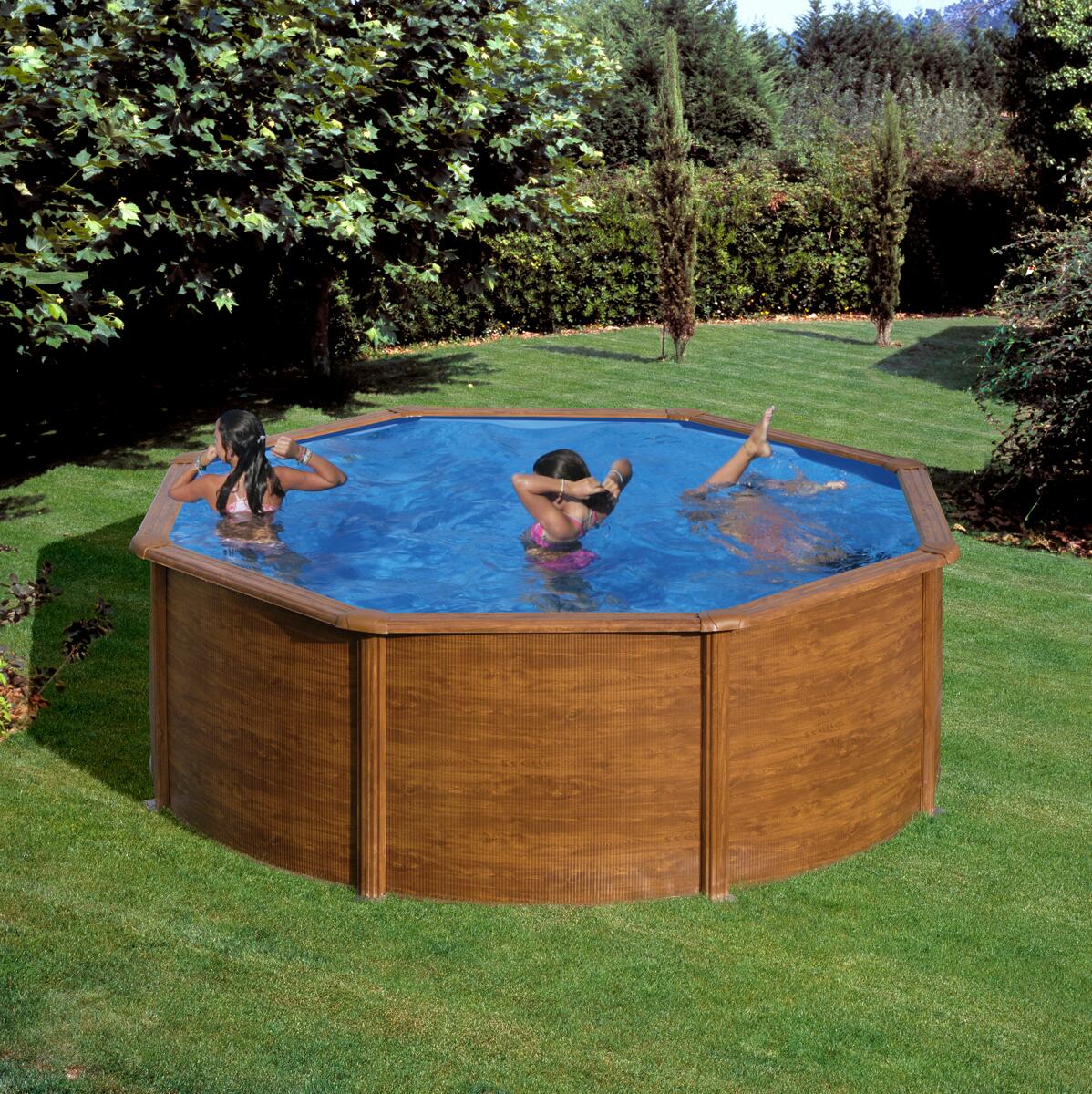 Gre Pacific Stahlwand-Pool, Ø 350x120cm, rund, Sandfilter, Holzoptik