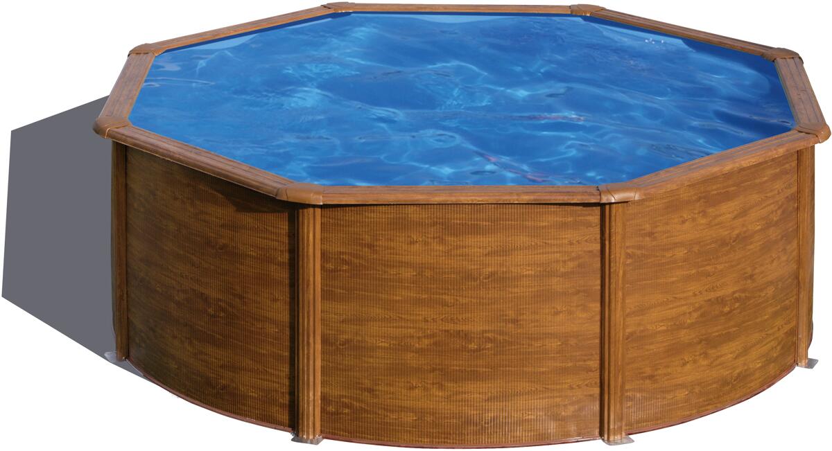 BWT 43545 myPool Feeling Stahlwand-Pool, Ø 460x120cm, rund, Sandfilter, Wasserpflegeset, Holzoptik