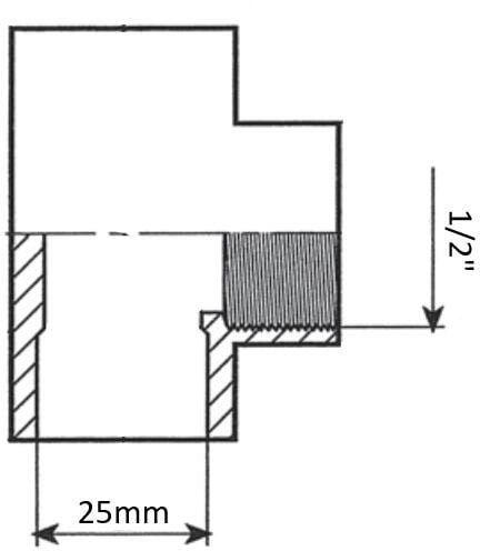 Verbindungsstück T-Stück 90° mittig reduziert, 2x Klebemuffe Ø 25mm – Innengewinde 1/2", PVC