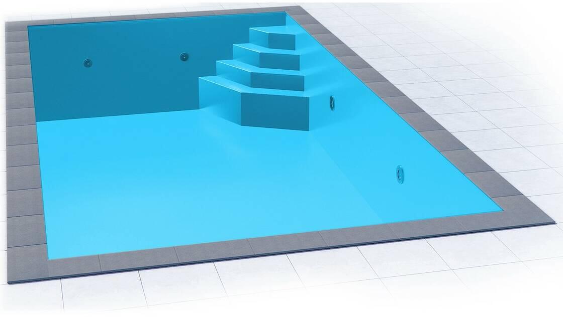 Poolfolie Grandliner Celsius für Rechteckbecken mit Ecktreppenausbildung Smaragd rechts, 700x350x150cm, französisch blau