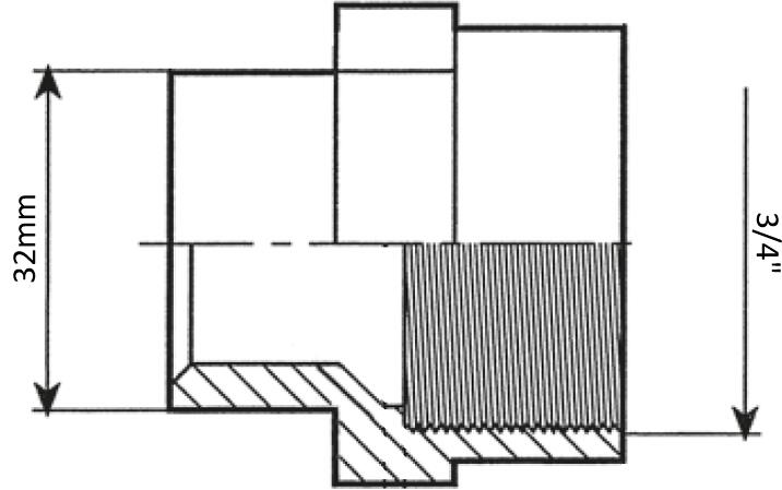 Verbindungsstück Reduzierstück verstärkt, Klebestutzen Ø 32mm - Innengewinde 3/4“, PVC, grau