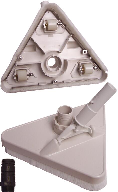 PoolCare Teich Dreiecksauger, zwei Bürsten, Ø50mm und Ø38mm Schlauchanschluss, grau