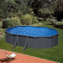 Gre Juni WPC-Pool Set, 500x300x132cm, oval, Sandfilteranlage, Sicherheitsleiter, Bodenschutzvlies, Anthrazitoptik