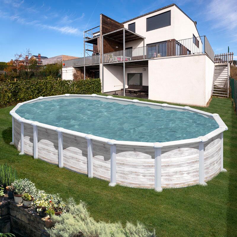 Gre Island Stahlwandpool, 730x375x132cm, oval, Sandfilteranlage, weiß