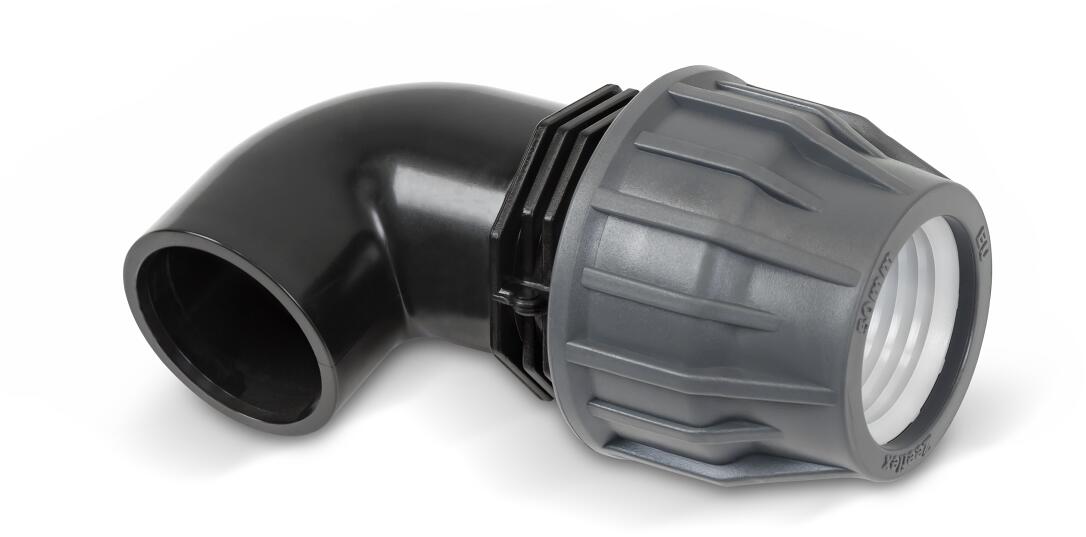 Verbindungsstück Übergangswinkel 90°, Klebemuffe-Klemm Ø 50mm, PVC, grau