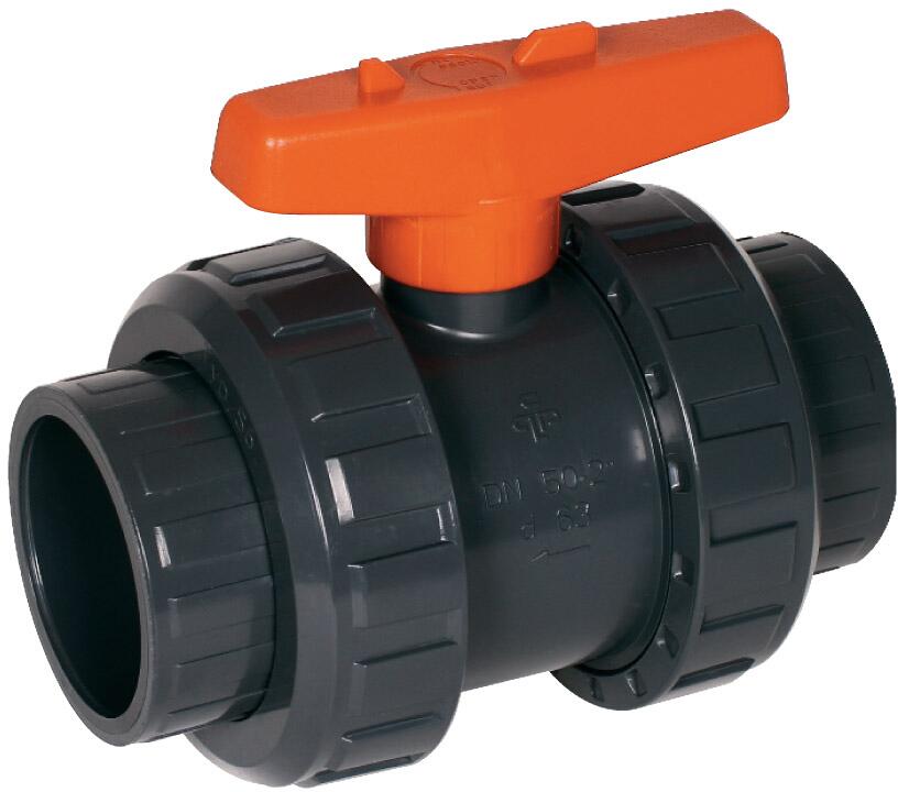 2-Wege Kugelhahn für Poolverrohrung, Klebemuffe Ø 90mm - Klebemuffe Ø 90mm, PVC, grau