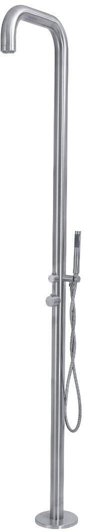 Oku Gartendusche gebogen, Kalt- und Warmwasserdusche, Kopf- und Handbrause, Edelstahl, silber