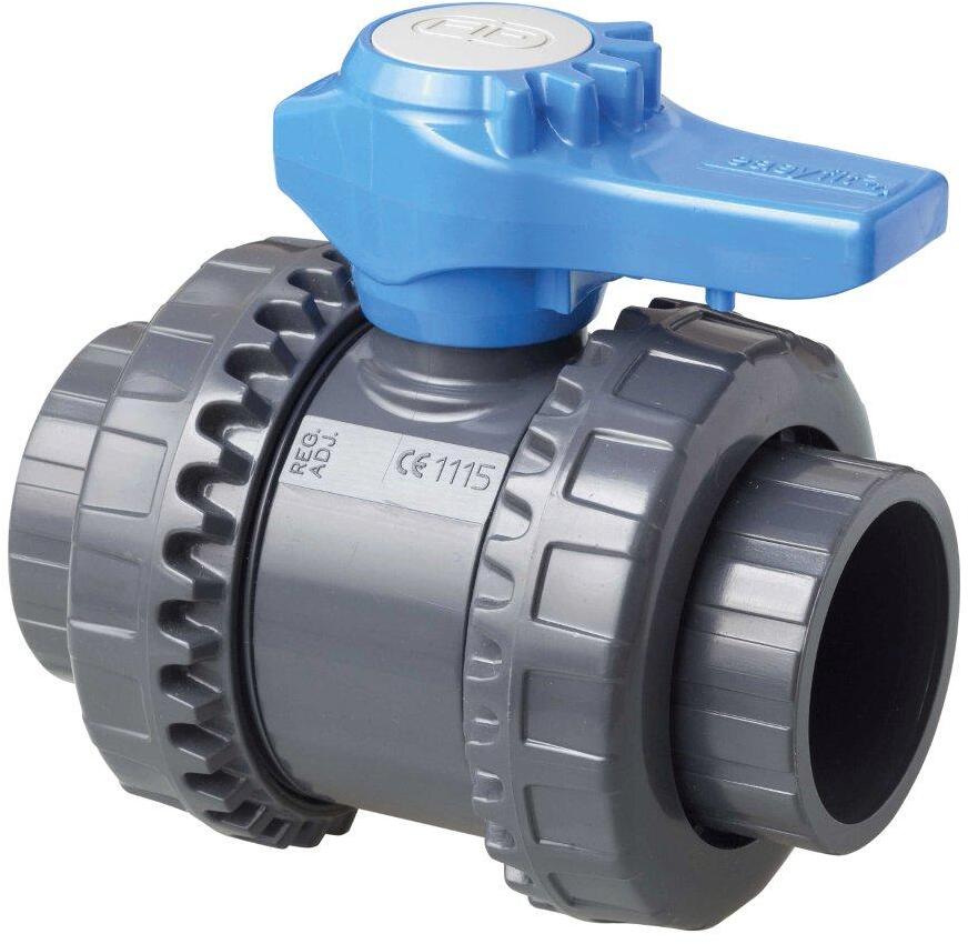 FIP Easyfit 2-Wege-Kugelhahn für Poolverrohrung, Klebemuffe Ø 50mm - Klebemuffe Ø 50mm, grau