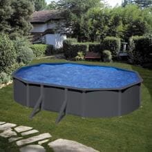 Gre Louko WPC-Pool Set, 610x375x120cm, oval, Sandfilteranlage, Sicherheitsleiter, Anthrazitoptik