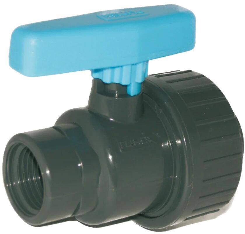 Plimat Plimex Uniblock Kugelhahn, Außengewinde 1" - Innengewinde 1", PN10, PVC, grau