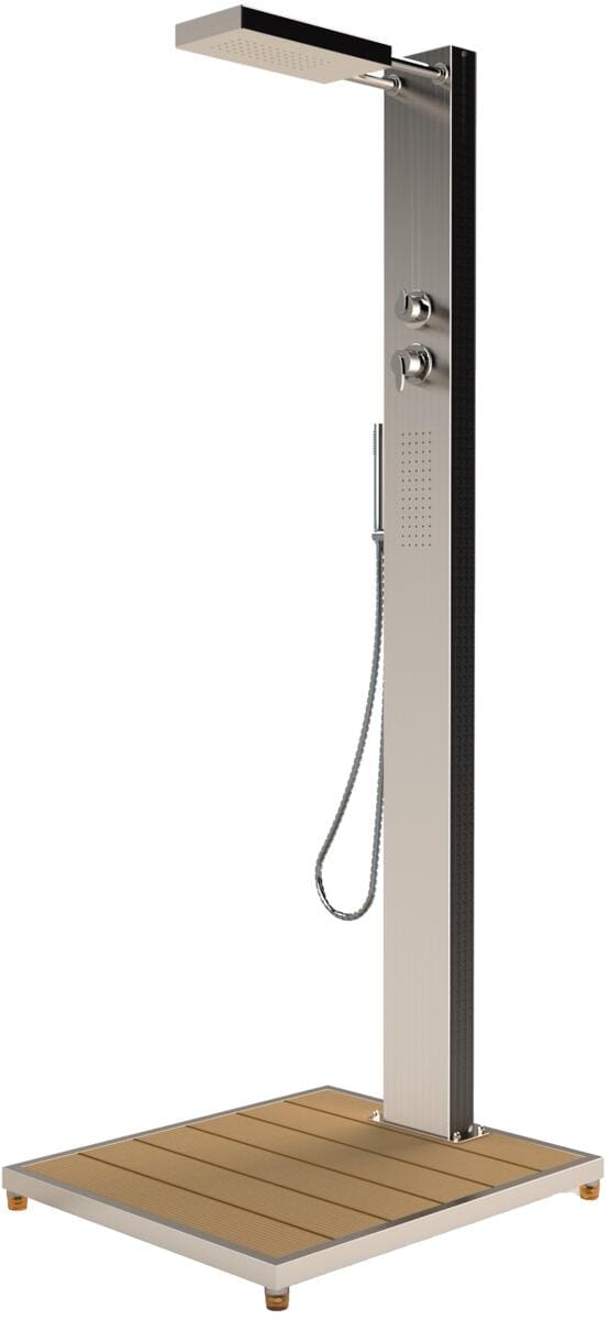 Eichenwald Ideal Gartendusche Elba, Kalt- und Warmwasserdusche, Bodenplatte, Edelstahl, WPC