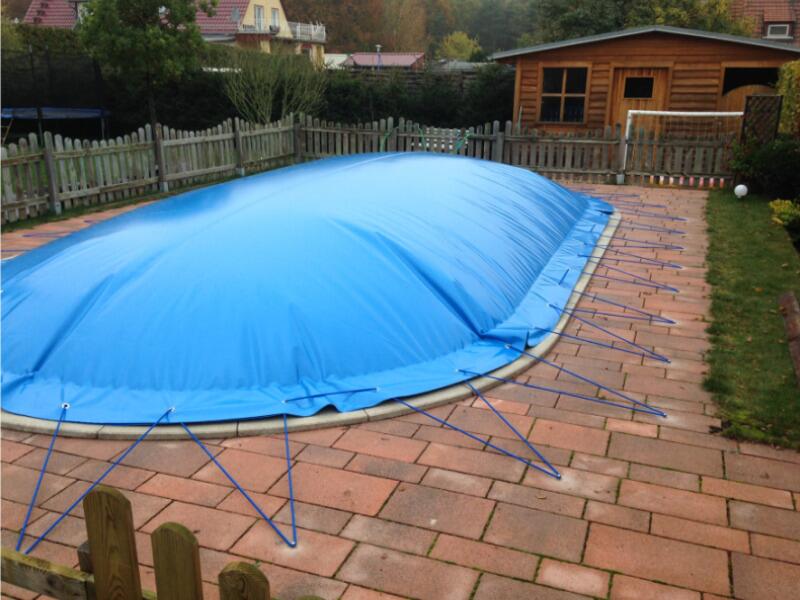 Aufblasbare Poolabdeckung, 614x300cm, oval, blau