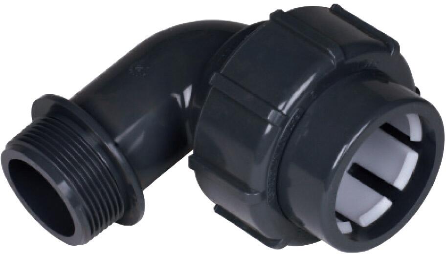 Verbindungsstück Übergangswinkel 90°, Klemm Ø 50mm - Außengewinde 1½", PVC, grau