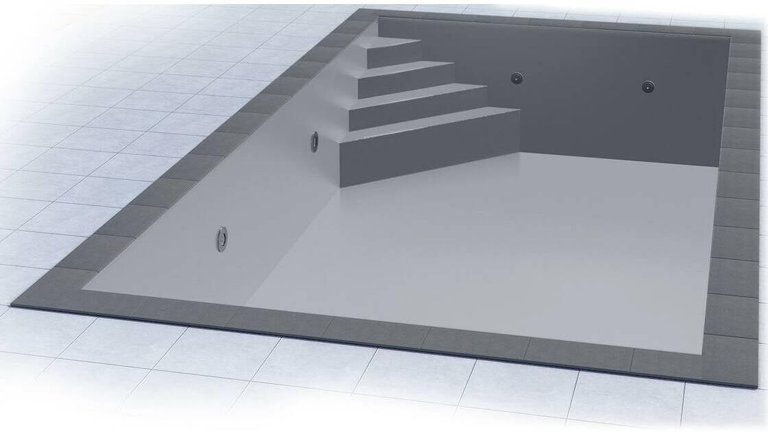 Poolfolie Grandliner Celsius für Rechteckbecken mit Ecktreppenausbildung Oblique links, 700x350x150cm, hellgrau