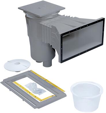 Vagner Pool Skimmer für Folienpools, mit Messingeinsätzen, breiter Hals, 17,5 Liter, hellgrau