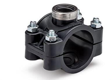 Anbohrschelle für Poolverrohrung, verstärkt, Typ B, 4-Punkt Verschraubung, Klemm Ø 50mm - Innengewinde 1/2", schwarz