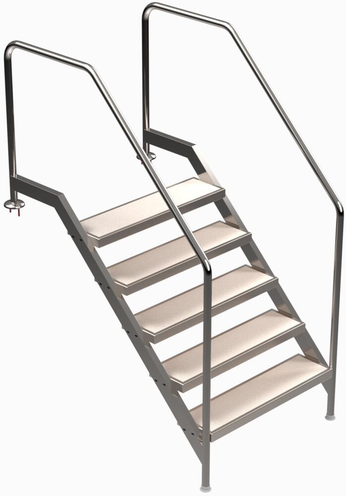 Eichenwald Ideal Pooltreppe, geschraubt, 6-stufig, Breite 800mm, schräg 45°, Edelstahl